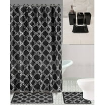 19PC Bathroom Set Embroidery Banded Honey Black Washable Rubber Backing Anti Slip Includes 2 Bath Rug/Math 1 Shower Curtain 12PC Rings Covered 4 Accesories Ceramic