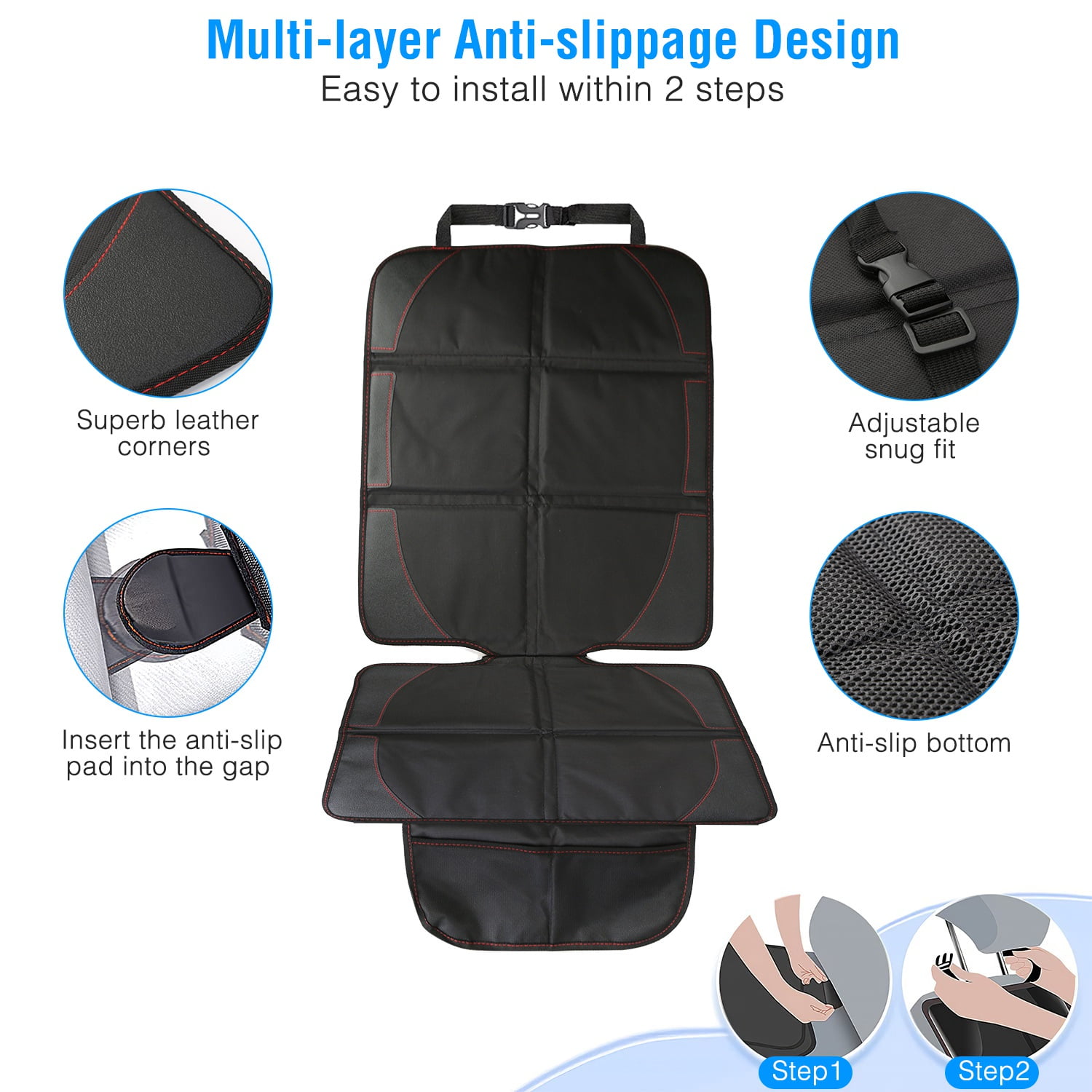 Imountek 2Pcs Car Seat Protector Cushion with Thick Padding, Protector for Child Car Seat, Mesh Pockets & Non-Slip Back Fit for Cars SUVs