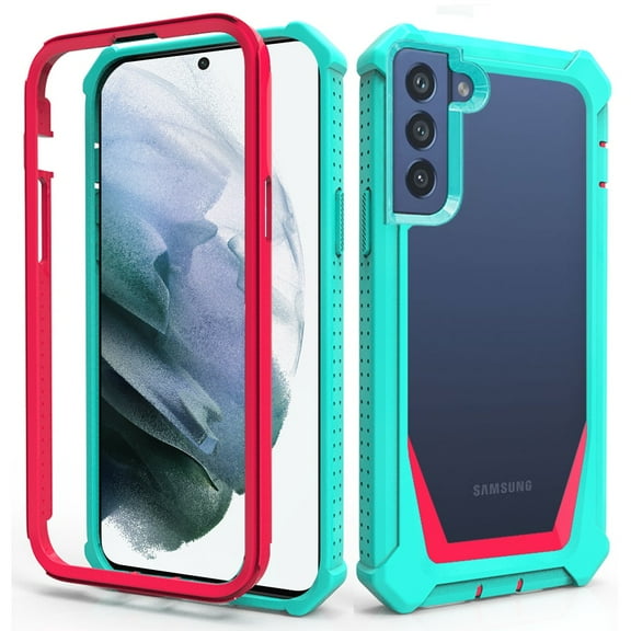For Samsung Galaxy S22  Plus Solid Tough Shockproof Ultimate Hybrid Full-Body Rugged Bumper Frame Clear Back Hard PC TPU Cover ,Xpm Phone Case [Teal / Pink]