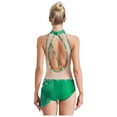 thumbnail image 2 of TiaoBug Women's Tassels Latin Dance Dress Figure Skating Bodysuit for Salsa Jazz Ballroom Dancing Performance Green L, 2 of 6