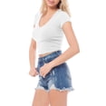 thumbnail image 4 of MixMatchy Women's Basic Ribbed Solid V-Neck Short Sleeve Crop Top, 4 of 6