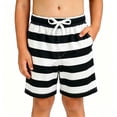 thumbnail image 2 of Rggeeun Child Boys Shorts Cute Stripes Pattern Elastic Drawstring Waist Adjustable Loose Fit Soft Breathable Wide Leg For Summer Everyday Use Versatile Bottoms,Black,11-12 Years, 2 of 4