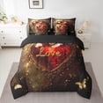 thumbnail image 2 of Homewish Romantic Love Heart Bedding Comforter Set 7pcs, Gold Butterfly Animal Queen Bedding Sets, Couple Valentines Day Reversible Queen Sheet Sets, Lightweight Room Decor, 2 of 7