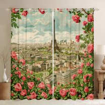 Manfei Teens Adults Eiffel Tower Black Out Curtains,Romantic Valentine's Day Curtains Pack of 2 (42x63 Each),Chic Floral Rose Bedroom Curtains,Super Cozy Room Decor