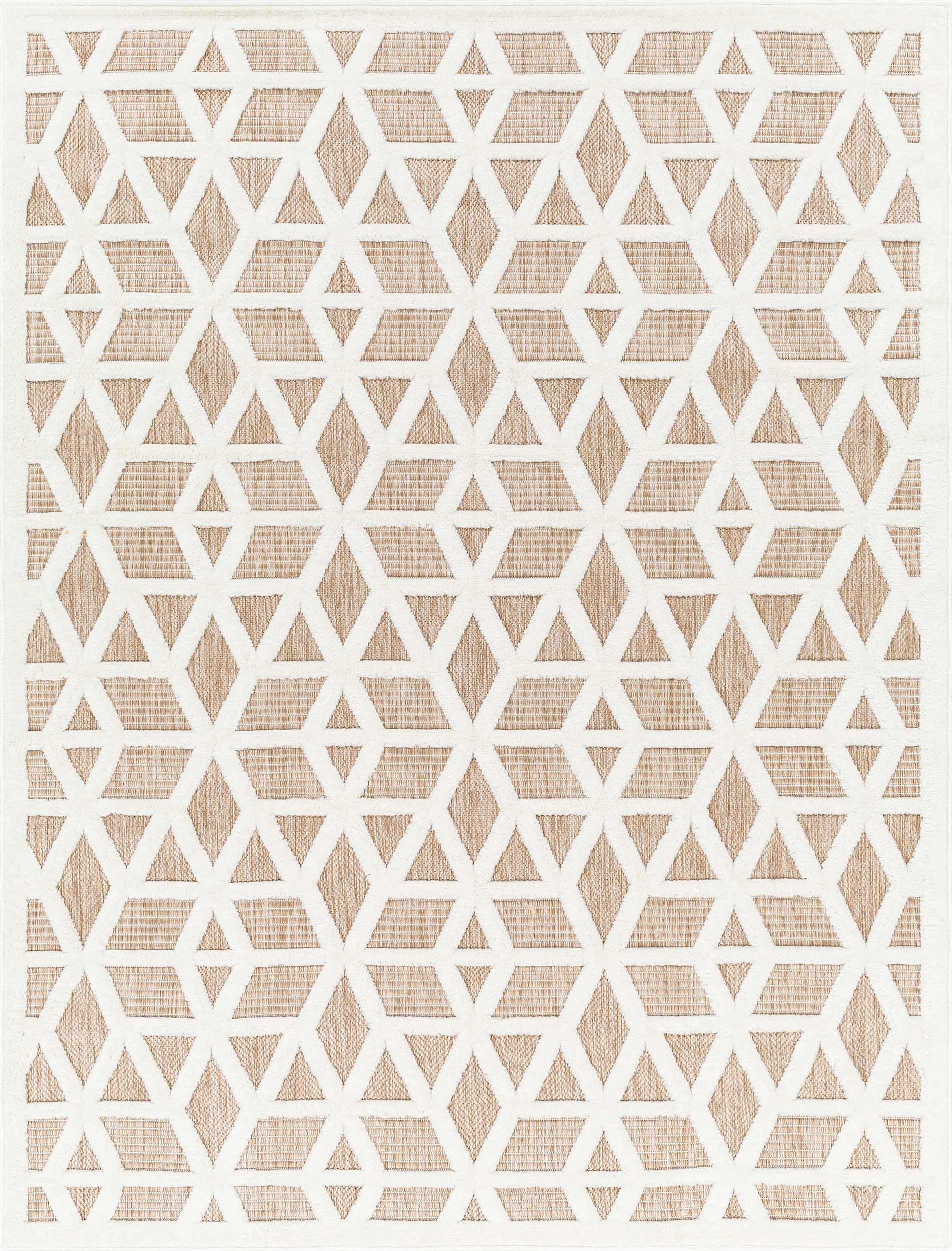 Hauteloom Nuri Outdoor Area Rug - Outside Porch Patio Rug Carpet - Waterproof Rug - Moroccan Farmhouse High Low - Brown, Cream, Beige - 6'7" x 9'