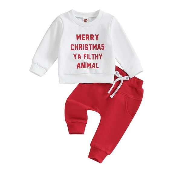 Baby Boy Girl Christmas Outfit 6M 12M 18M 24M 3Y Merry Christmas Crewneck Sweatshirt and Pants Set Toddler Fall Winter Clothes