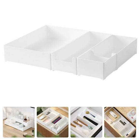 LEORX 4Pcs White Plastic Makeup and Kitchen Drawer Box Organizers for Office and Bedroom