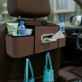 thumbnail image 3 of Car Back Seat Organizer Leather Brown 2 Cup Holders with Tissue Holder & Hook Multifunctional Backseat Storage for Automobile Family Travel, 3 of 10