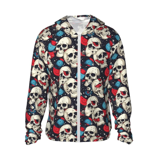 Balery rock record Skull artist Sudadera ligera de manga larga con capucha y protección solar UPF 50+ para hombre y mujer, ideal para pesca y running-Large