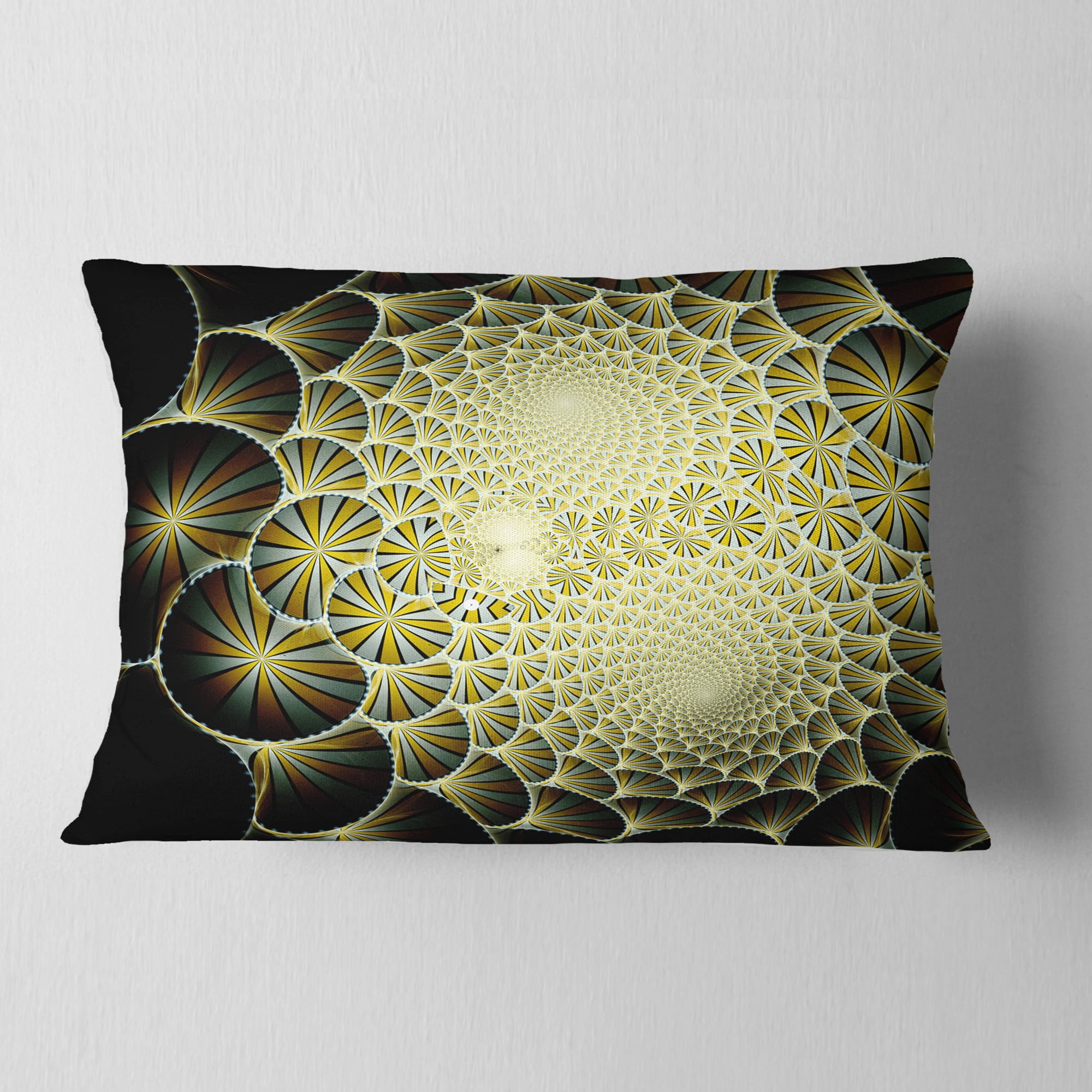 Designart Yellow Symmetrical Unique Fractal Design - Floral Throw Pillow - 12x20