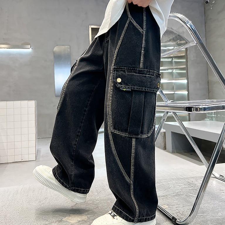 TBWNWG Black Jeans,Baggy Jeans Boys Y2K Straight Wide Leg Denim