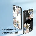 thumbnail image 3 of Case for iPhone 16, Tempered Glass Back +TPU Frame, Floral Pattern Diamond Ring Stand Ultra Slim Lightweight Anti-Scratch Back Case Drop Protective Support Magnetic Car Mount - Blue, 3 of 8