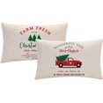 thumbnail image 1 of Winter Holiday Rustic Throw Pillow Cases 12x20 Inches Farm Fresh Christmas Tree Red Truck Cushion Cover Farmhouse Christmas Decorative Rectangular/Waist Pillowcases,Set of 2 for Sofa Couch, 1 of 5