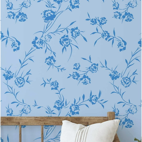 S4sassy Self-Stick Decorative Wallpaper, Botanical Harmony Print Wall Paper, Textured Vinyl Waterproof Contact Paper, Blue, 25"x120" Removable Renter Friendly Wall Covering For Bedroom, Dining room
