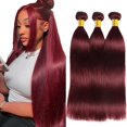 thumbnail image 1 of #99j Burgundy Bundles de cabello humano liso, 3 paquetes de 12 a 34 pulgadas, 1 of 9