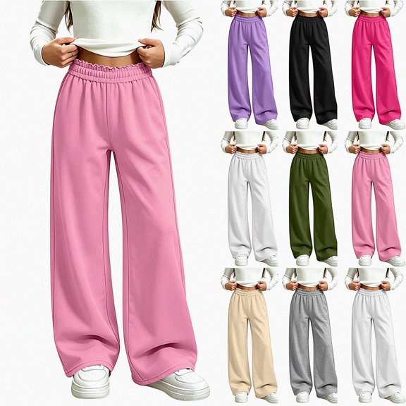 DJDLJWCJ Girls Wide Leg Sweatpants Elastic Waist Warm Casual Baggy Pants Side Pocket Outdoor Hiking Trousers Pink Size 5T