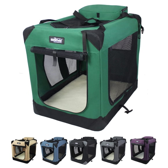 EliteField Cage Souple pour Chien Pliable à 3 Portes avec Sac de Transport et Lit en Molleton (Garantie de 2 Ans), Maison pour Animal de Compagnie Intérieure et Extérieure (20 Pouces L x 14 Pouces L x 14 Pouces H, Vert)