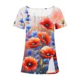 thumbnail image 3 of Raeneomay Split Hem Shirt and Oversized T Shirts Women's Short Sleeved Printed Neck Button Open Hem T-Shirt Top, 3 of 4