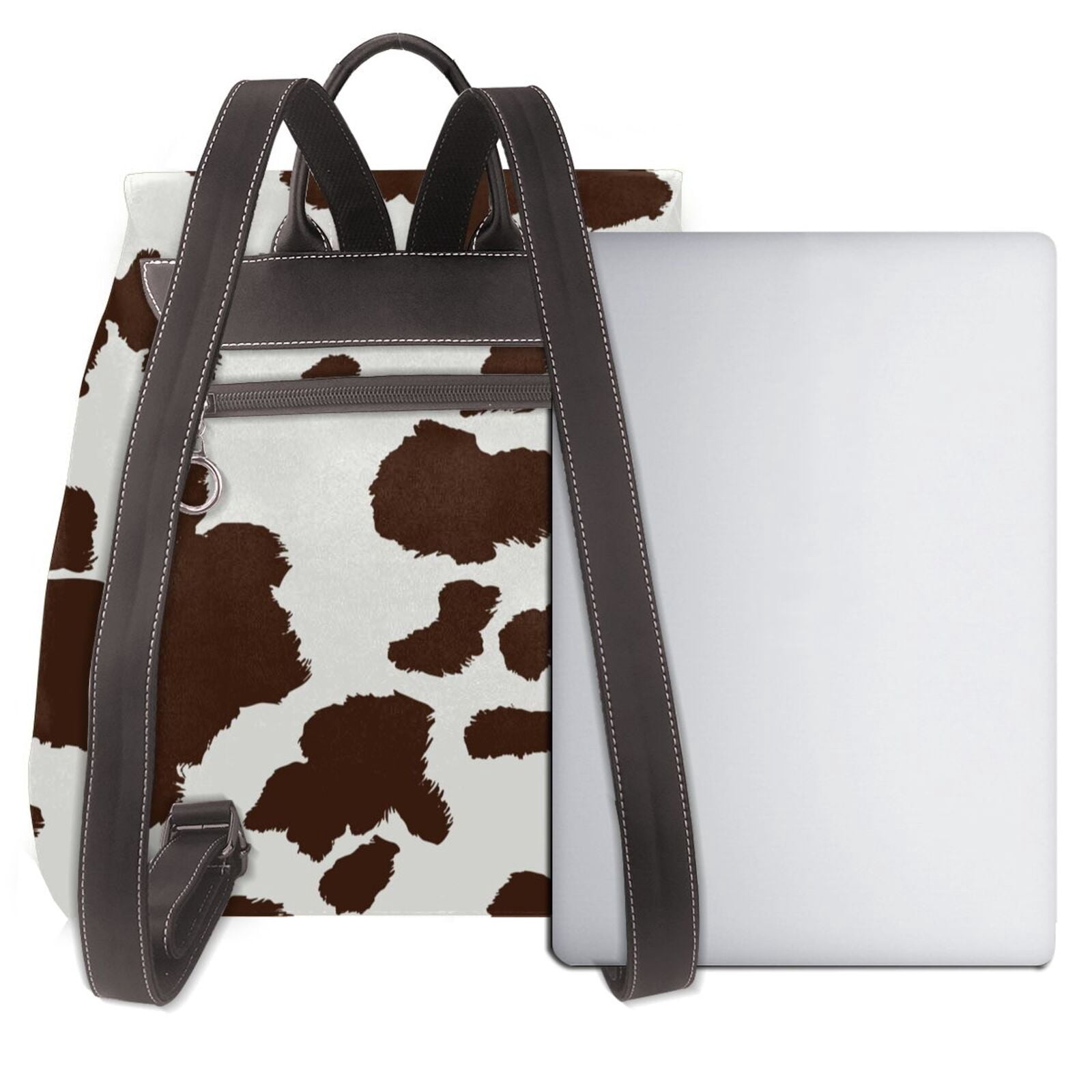 Kuqiui Brown Cow Print Leather Backpack Purse For Women Fashion Ladies Vintage Bags Casual College Travel Backpacks bag