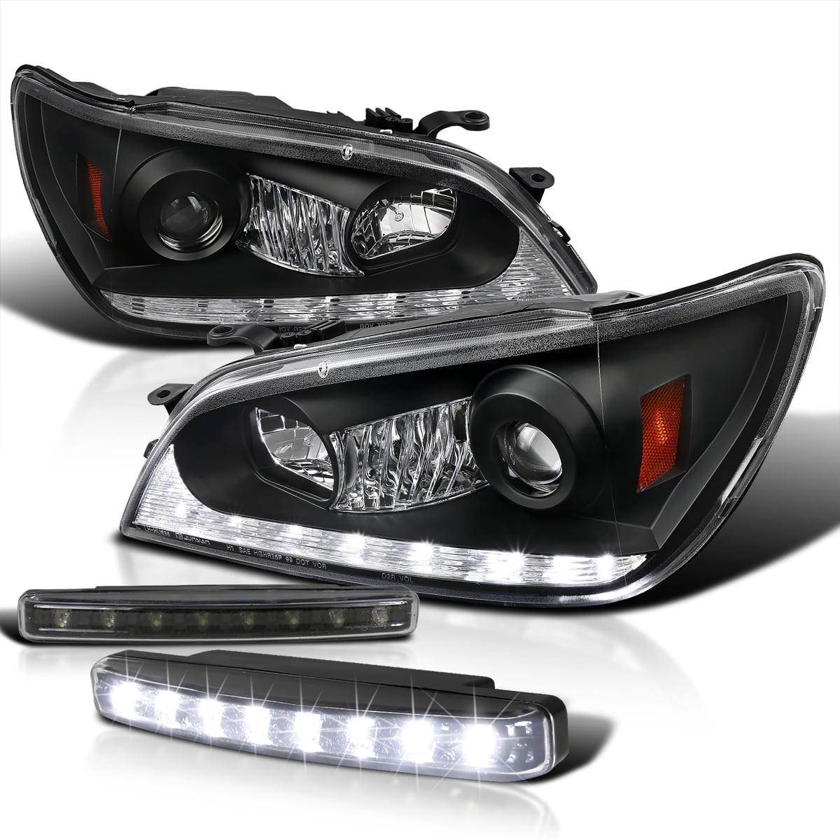 SpecD Tuning Black LED Projector Headlights + 8LED Fog Lamps