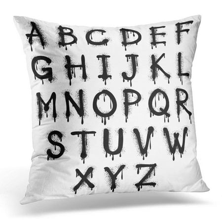 USART Black Letter Graffiti Splash Alphabet Grunge Text ABC Spray Effect Paint Pillow Case Pillow Cover 20x20