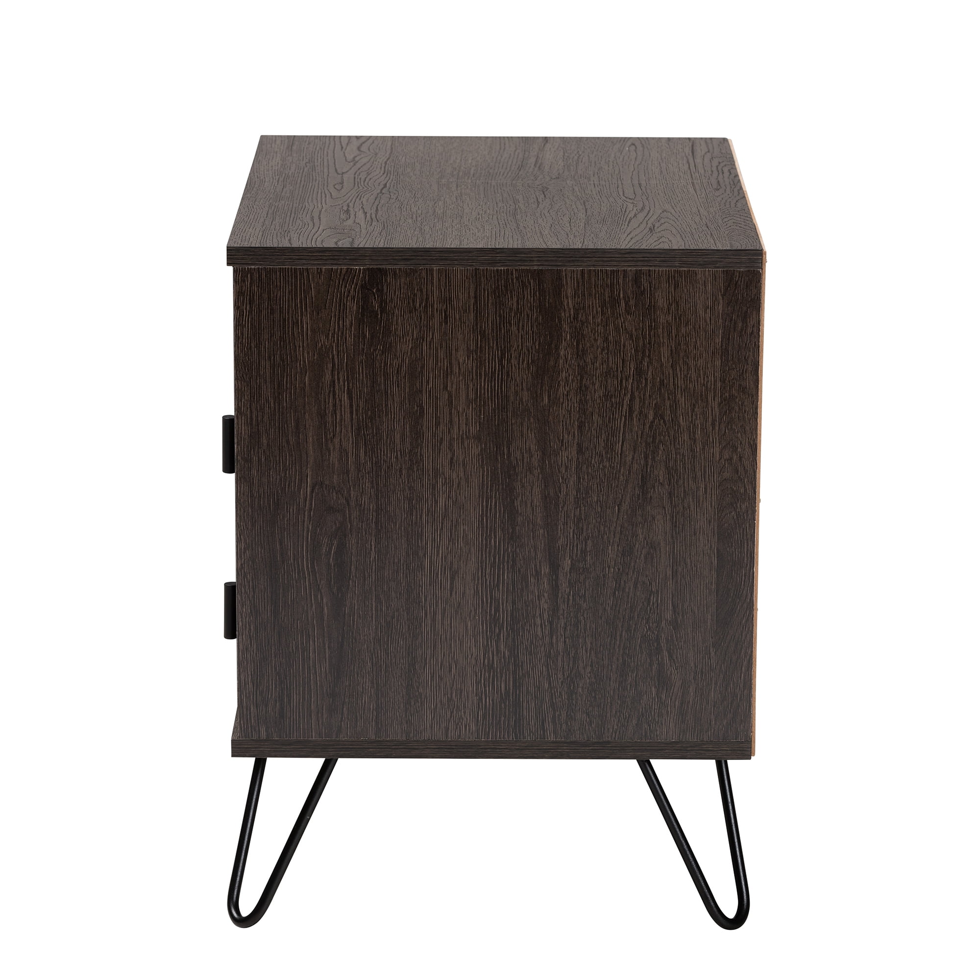 Baxton Studio Glover Modern and Contemporary Dark Brown Finished Wood and Black-Tone Finished Metal 2-Drawer Nightstand