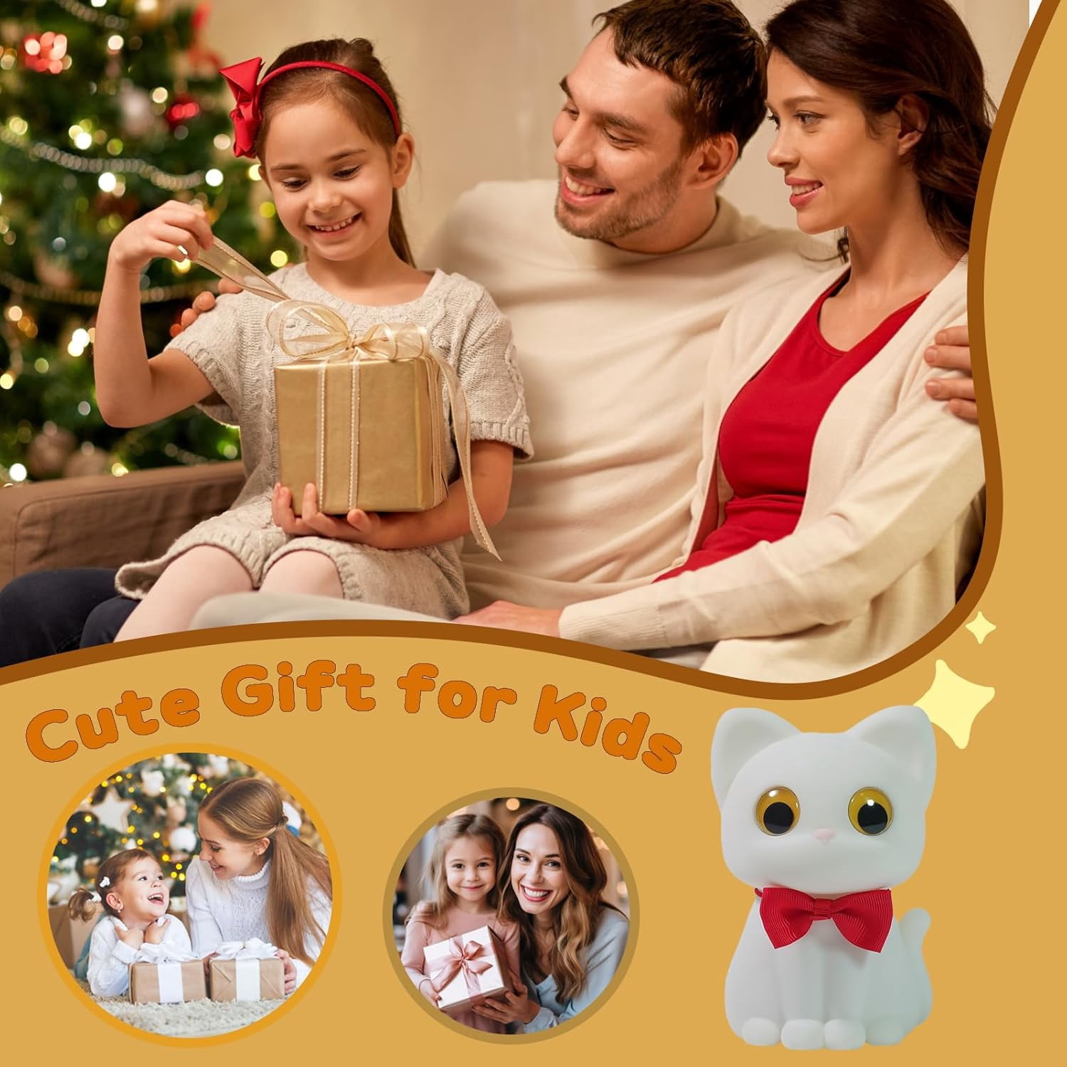 Night Light for Kids, 7 Colors Rechargeable Cute Soft Silicone Cat Lamp with Tap Control, Dimmable Nursery Night Lights Kawaii Room Decor, Cute Night Light Gift for Baby Toddlers Boys Girls (RGB)