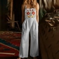 thumbnail image 2 of TEAJOPSUU Womens Floral Embroidered Overalls Square Neck Wide Leg Jumpsuits Spaghetti Strap Long Romper with Pockets Summer Beach Casual Wear Gray, 2 of 9