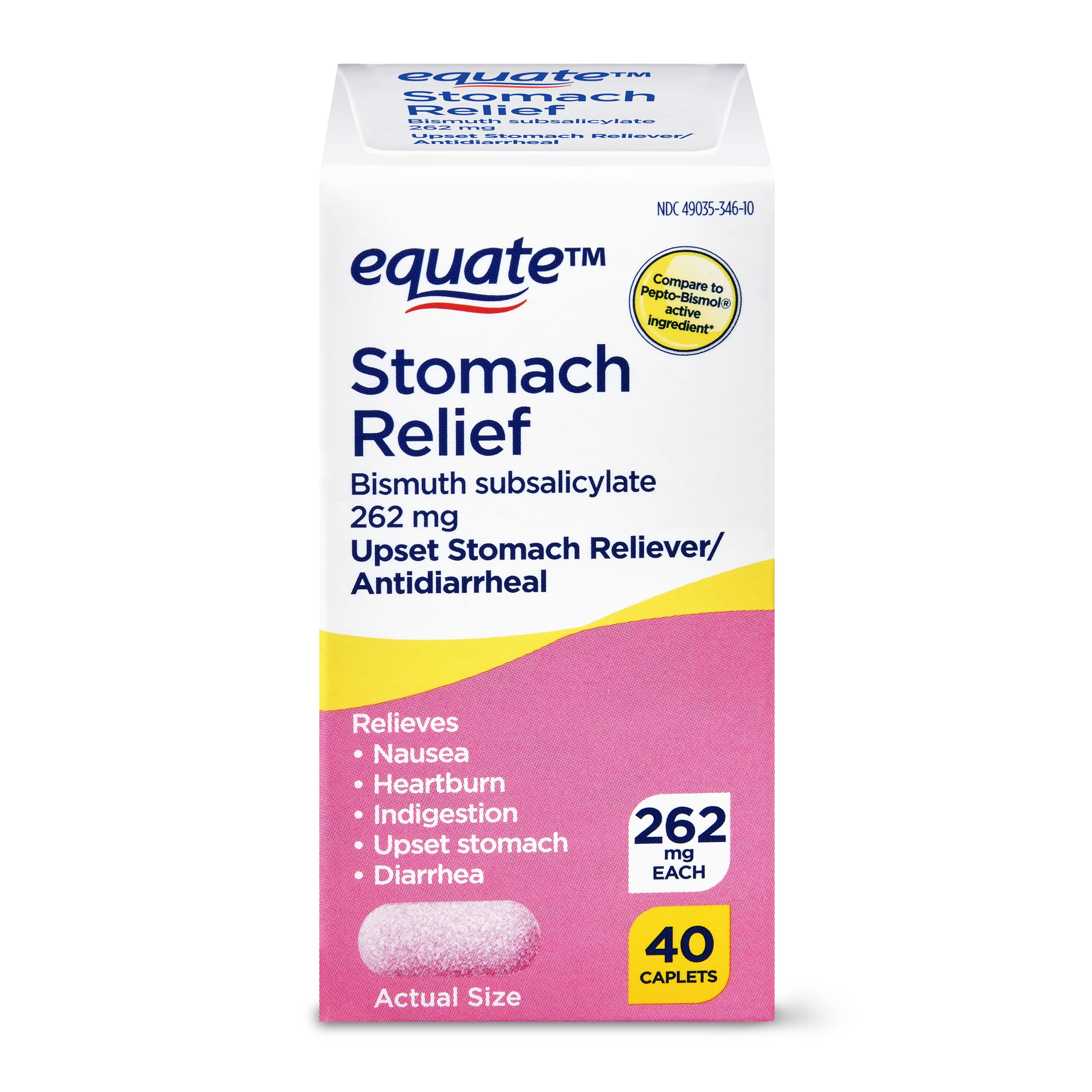 Equate Stomach Relief Caplets, 262 mg, 40 Count