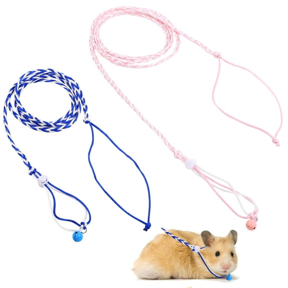 PUMYPOREITY Squirrel Traction Rope, 2 Pcs Adjustable Hamster Walking Harness, Leash and Harness Dwarf Collar with Bell for Small Animal Pet Guinea Pig