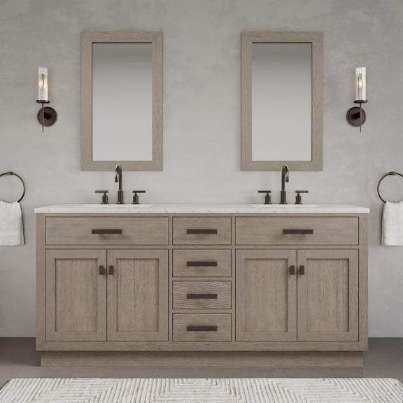 Water Creation Chestnut 72" Wood Double Bathroom Vanity in Gray Oak/Bronze