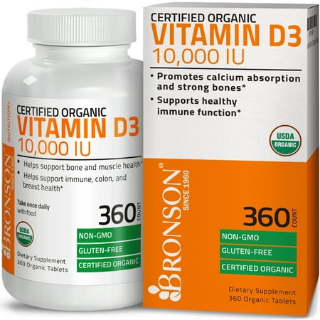 Vitamin D3 10,000 IU Bone Health and Immune Support, USDA Certified Organic, Non-GMO Gluten Free, 360