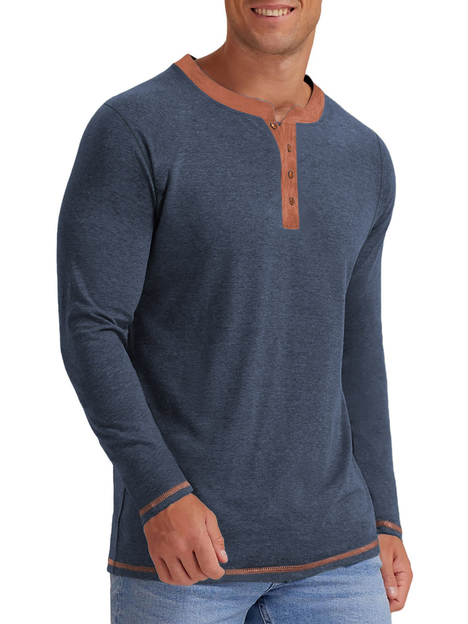 Gents Bliss Men's Long Sleeve Henley Crew Neck Shirt photo 4