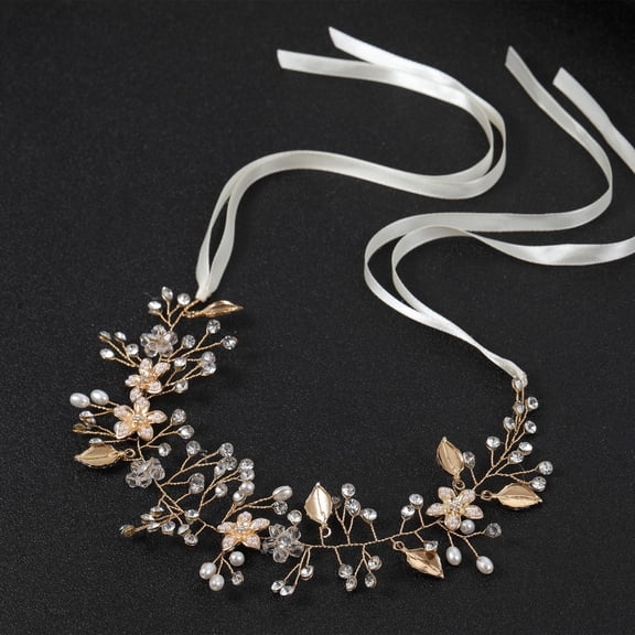 Nvzi-c Bridal Flower Wedding Hair Pins Crystal Pearl Hair Combs Clips Headpiece Gold Wedding Hair Accessories Jewelry with Rhinestone for Brides Bridesmaids Women (Gold)