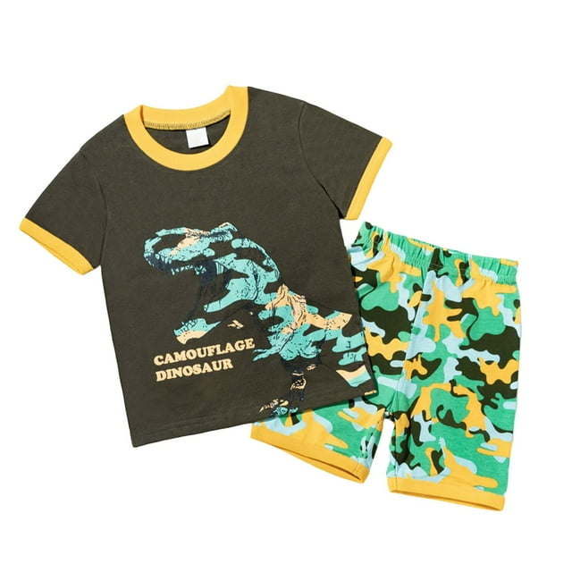 Ensemble pour Garçon, Tenue d'Été, T-Shirts à Col Rond avec Dinosaure + Ensemble de Shorts, Tenues d'Automne pour Garçons 7-8 Ans