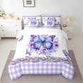 thumbnail image 2 of Castle Fairy Flying Gradient Butterflies Girl Bedding Comforter Set 7-Piece,Geometric Plaid Grid King Bedding Sets,Purple Floral Flowers Ultra Soft Bed Sheets,Breathable Home Decor,Reversible, 2 of 7