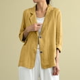 thumbnail image 2 of Wyobmus Summer Linen Blazer for Women Lightweight 3/4 Stretchy Ruched Sleeve V Neck Casual 2 Button Blazer Jacket With Pockets M-3X Yellow, 2 of 7
