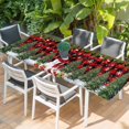 thumbnail image 2 of Red Plaid Christmas Table Cloths for 8 Foot Rectangle Tables, Xmas Tree Ball Snowflake Winter Gifts Patio Waterproof Elastic Fitted Tablecloths, Washable Rectangular Table Cover for Camping, 2 of 8