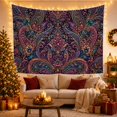thumbnail image 3 of Symmetrical Paisley and Bloom on Dark Navy, Dramatic Boho for Meditation Enthusiasts, Ornate Floral Wall Art, Housewarming Gift Tapestry Wall Hanging for Bedroom and Living Room, 3 of 7