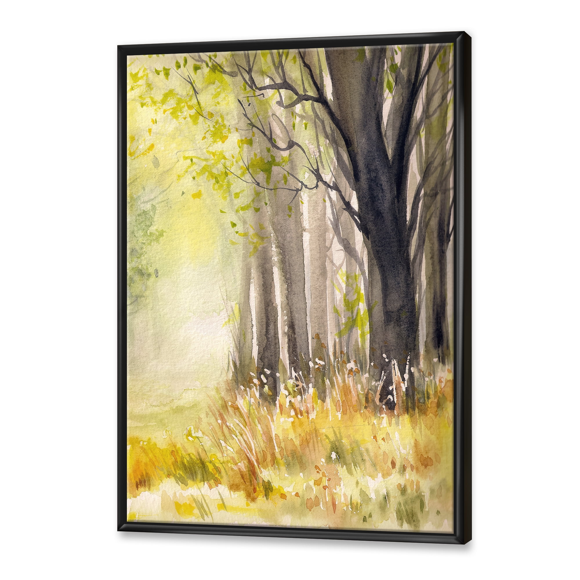 Designart 'Bright Sunshine Through The Yellow Forest Trees II' Traditional Framed Canvas Wall Art Print