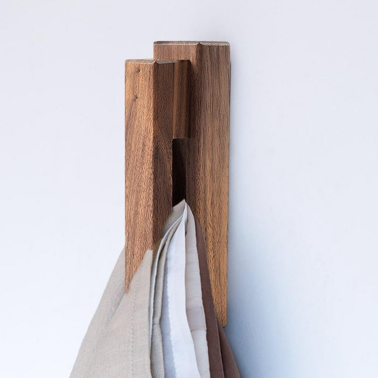 Wooden Towel Hook Decorative Handmade Craft Self for Free Nails , Walnut