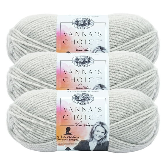Lion Brand Yarn Vanna's Choice Pale Grey Medium Acrylic Yarn 3 Pack