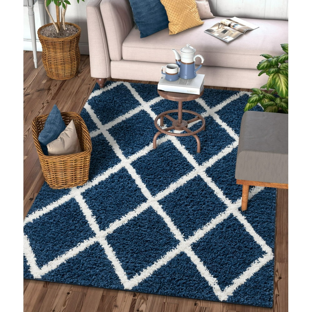 Well Woven Moroccan Trellis Indigo Blue Soft Shag Area Rug 3x5 4x6 (3