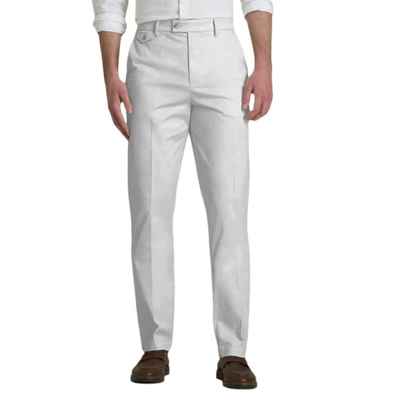 Dwellite Mens Dress Pants Slim Fit Classic Elastic Waist Straight Leg Business Casual Trousers Light Gray L