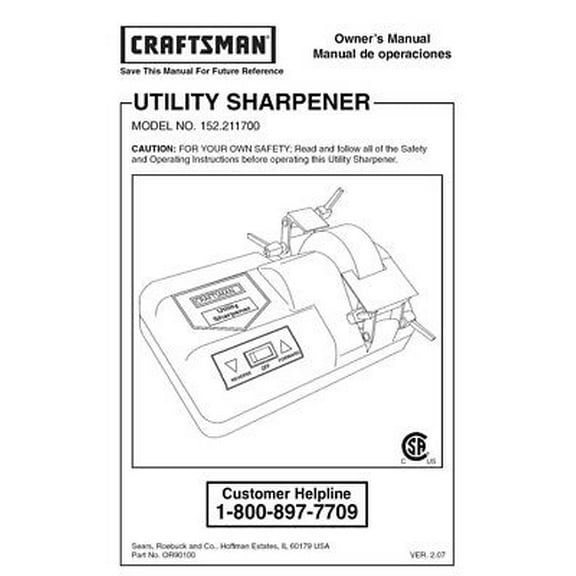 Instruction Manual ONLY for Craftsman 152.211700 Utility Sharpener Owners Instruction Manual REPRINT