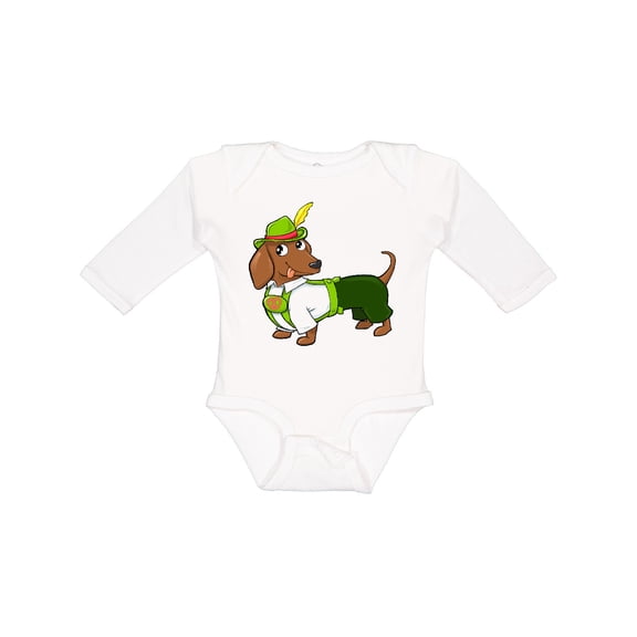 Inktastic Cute brown dachshund in traditional German costume Boys or Girls Long Sleeve Baby Bodysuit