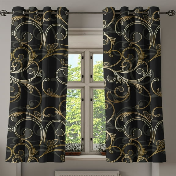 Ambesonne Grommet Curtain, , 50"x60", Dark Blue Grey Amber