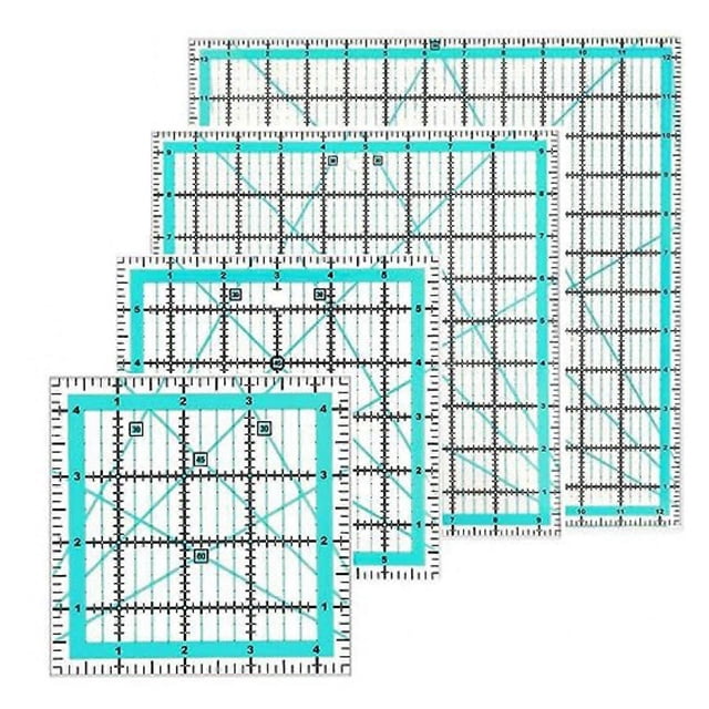 4 Square Quilting Rulers & Templates - Acrylic Square Ruler Set (4.5", 6", 9.5", 12.5") for Accurate Fabric Cutting and Sewing