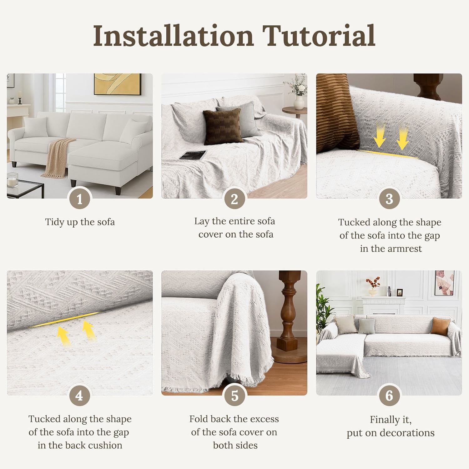 Sanmadrola Sofa Covers Couch Cover Sectional L Shape Couch Blanket Cover Sofa Slipcovers for Most Shape Sofas Washable Thick Soft Throws Cover Blankets for Living Room 91"x134" White