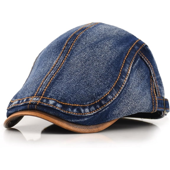 CoCoMangos Vintage Denim Newsboy Cap for Men - Distressed Washed Cotton Duckbill Flat Cap, Adjustable Boston Scally Casual Retro Newsboy Hat, Blue